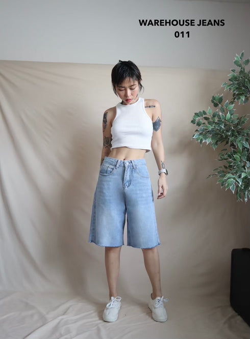 Denim high-waisted  knee-Length short